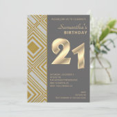 Gold en Silver Art Deco Birthday Uitnodiging (Staand voorkant)