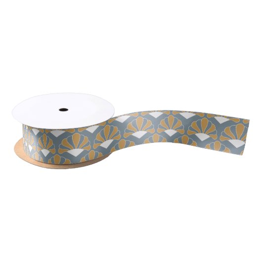 Gold en Silver Blue Art Deco Fan Flowers Pattern Lint (Spoel)
