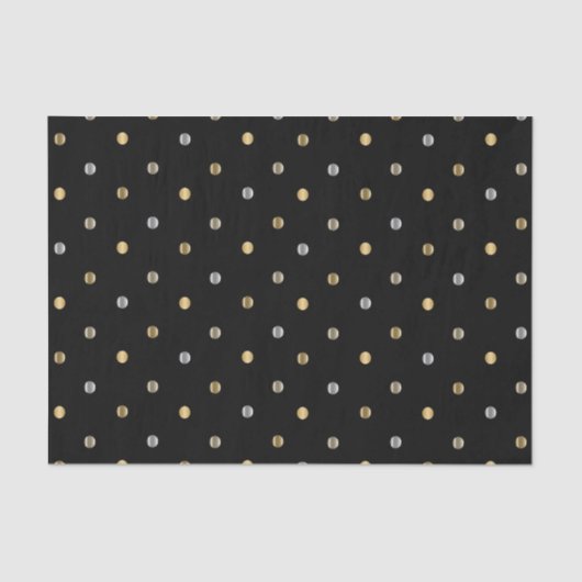 Gold en Silver Polka Dots op zwart Tissuepapier (Voorkant)