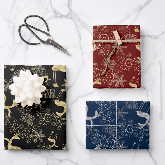 Gold en Silver Reindeer Pattern Inpakpapier Vel (Voorkant)