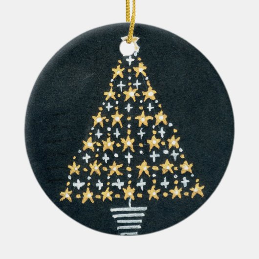 Gold- en Silver Star-kerstversiering Keramisch Ornament (Voorkant)