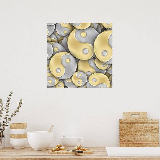 Gold en Silver Yin en Yang Poster (Keuken)