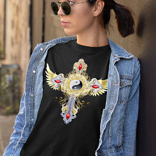  Gold en Silver Yin Yang Cross T-Shirt