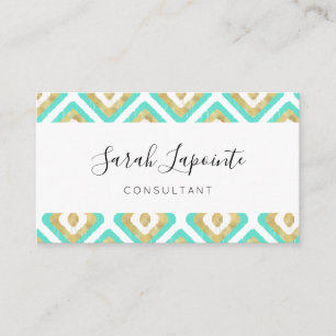 Gold- en Turquoise-chic- en legant Ikat-patroon Visitekaartje