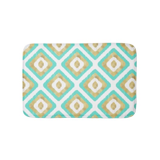 Gold- en Turquoise-chic Ikat-patroon Badmat (Voorkant)