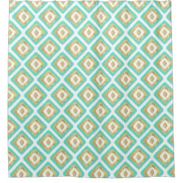Gold- en Turquoise-chic Ikat-patroon Douchegordijn