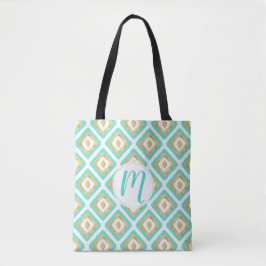 Gold- en Turquoise-chic Ikat-patroon Draagtas