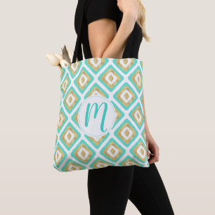 Gold- en Turquoise-chic Ikat-patroon Draagtas