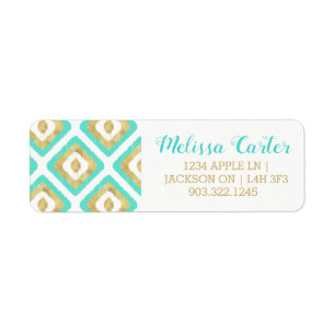 Gold- en Turquoise-chic Ikat-patroon Etiket