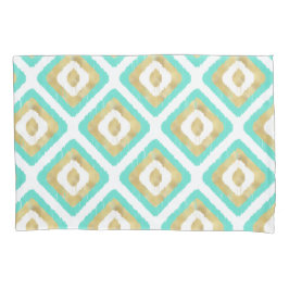 Gold- en Turquoise-chic Ikat-patroon Kussensloop