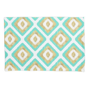 Gold- en Turquoise-chic Ikat-patroon Kussensloop