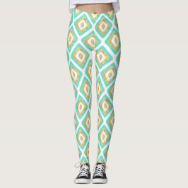 Gold- en Turquoise-chic Ikat-patroon Leggings