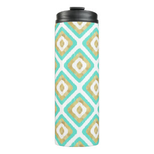 Gold- en Turquoise-chic Ikat-patroon Thermosbeker