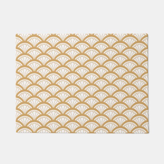 Gold en White Art Deco Fan Flower Pattern Deurmat (Voorkant)