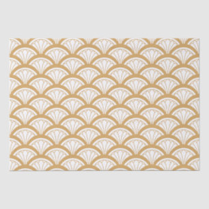 Gold en White Art Deco Fan Flowers Pattern Tissuepapier