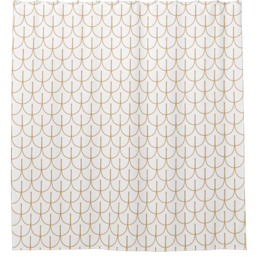 Gold en White Art Deco Fish Scale Pattern Douchegordijn (Voorkant)