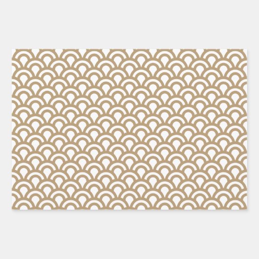 Gold en White Art Deco Fish Scale Pattern Inpakpapier Vel (Voorkant 2)