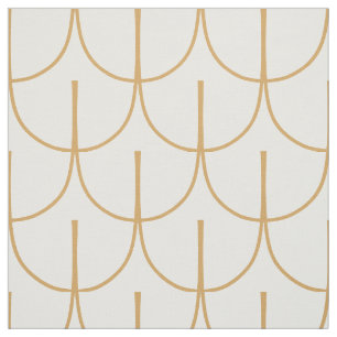 Gold en White Art Deco Fish Scale Pattern Stof