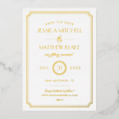 Gold en White Art Deco Opslaan Datum Folie Uitnodiging (Voorkant)