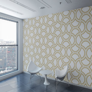 Gold en White Art Deco Pattern Behang