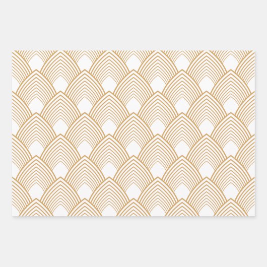 Gold en White Art Deco Pattern Inpakpapier Vel (Voorkant)