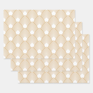 Gold en White Art Deco Pattern Inpakpapier Vel