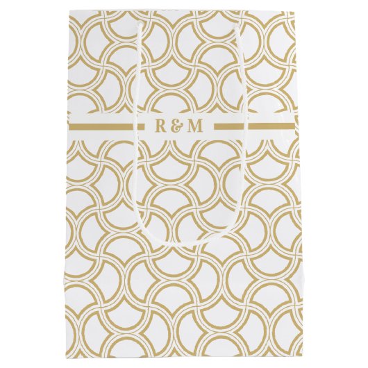 Gold en White Art Deco Pattern Medium Cadeauzakje (Achterkant)