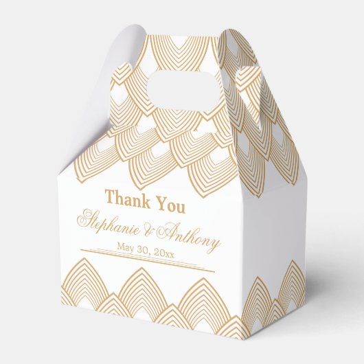 Gold en White Art Deco Pattern Wedding Bedankdoosjes (Voorkant Zijde)
