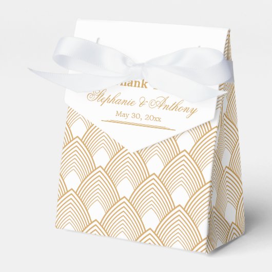 Gold en White Art Deco Pattern Wedding Bedankdoosjes (Voorkant Zijde)