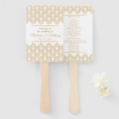 Gold en White Art Deco Pattern Wedding Handwaaier (Voorkant en achterkant)