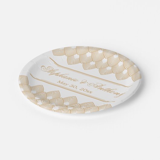 Gold en White Art Deco Pattern Wedding Papieren Bordje (Gekanteld)