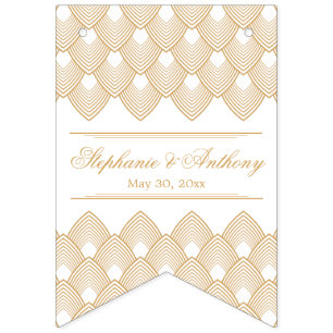 Gold en White Art Deco Pattern Wedding Vlaggetjes