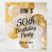 Gold en White Balloons Streamers Confetti Wijn Etiket (Enkel label)