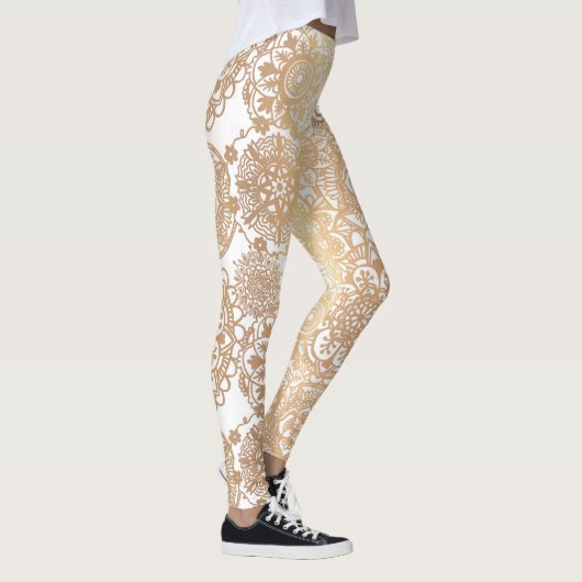 Gold en White Boho Mandala Pattern Yoga Leggings (Rechts)