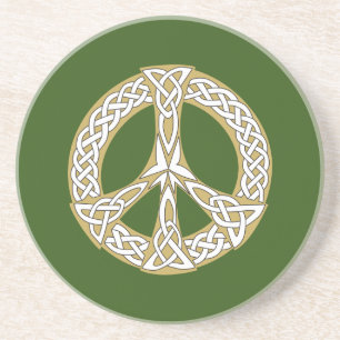 Gold en White Celtic Peace Sign Zandsteen Onderzetter