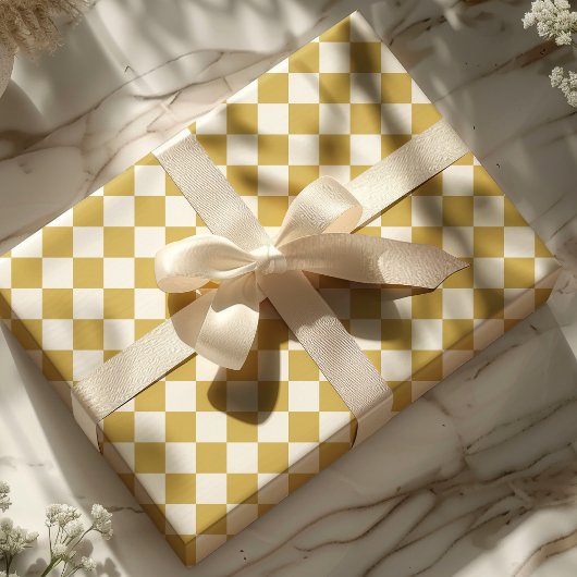 Gold- en White Checkerboard-patroon Cadeaupapier