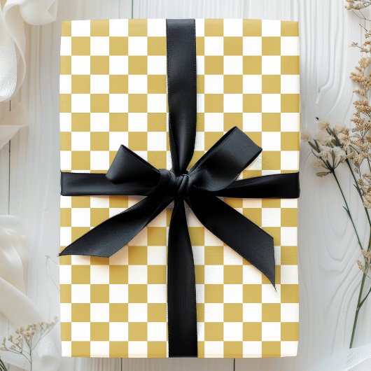 Gold- en White Checkerboard-patroon Cadeaupapier