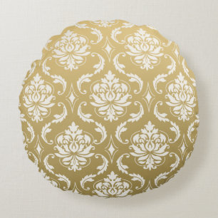 Gold en White Classic Damask Rond Kussen