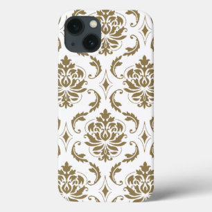 Gold en White Damask Pattern iPhone 13 Hoesje