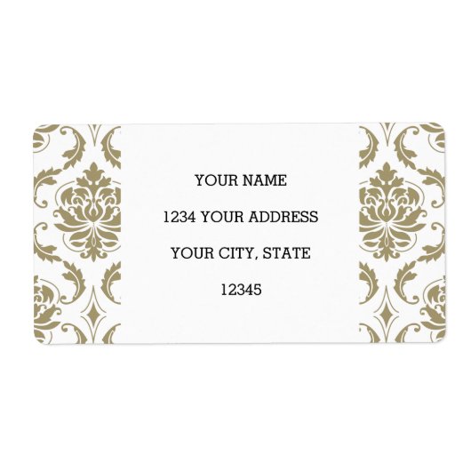 Gold en White  Damask Pattern Etiket (Voorkant)
