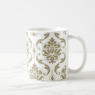 Gold en White Damask Pattern Koffiemok