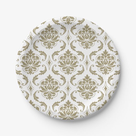 Gold en White  Damask Pattern Papieren Bordje (Voorkant)