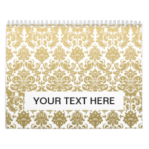 Gold en White Elegant Damask Pattern Kalender