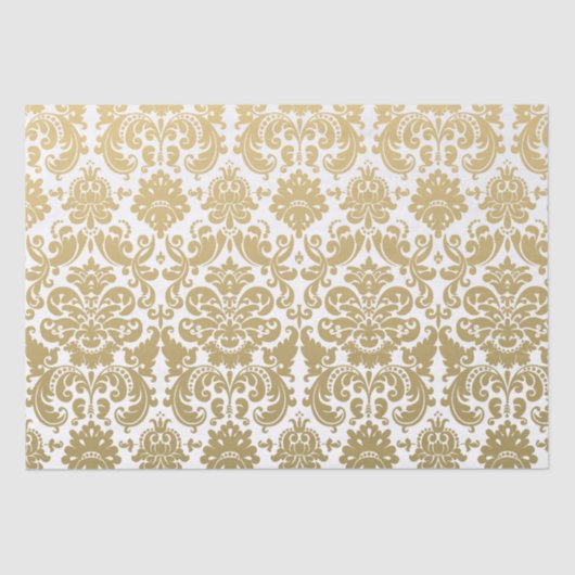 Gold en White Elegant Damask Pattern Tissuepapier (Voorkant)
