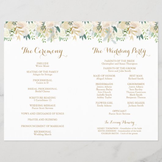 Gold- en White Flower Wedding Program Booklets Flyer (Achterkant)