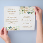 Gold- en White Flower Wedding Program Booklets Flyer (Hand)