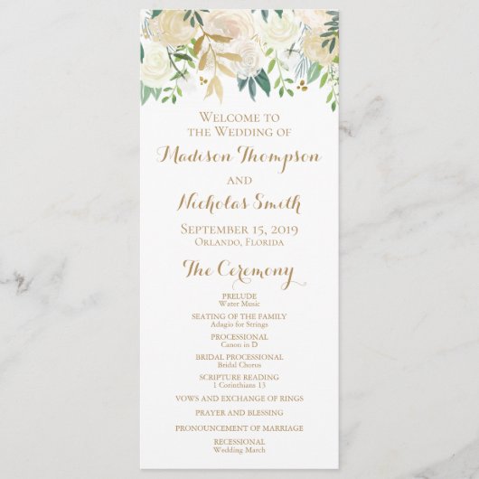 Gold- en White Flower Wedding Program-kaarten Programma (Voorkant)