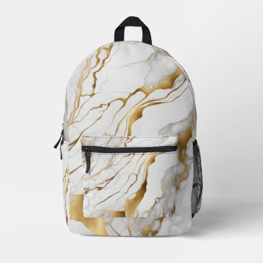Gold en White Marble Abstract Bedrukte Rugzak (Voorkant)