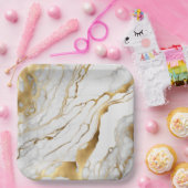 Gold en White Marble Abstract Papieren Bordje (Feest)