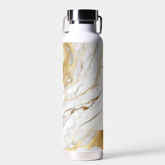 Gold en White Marble Abstract Waterfles (Voorkant)